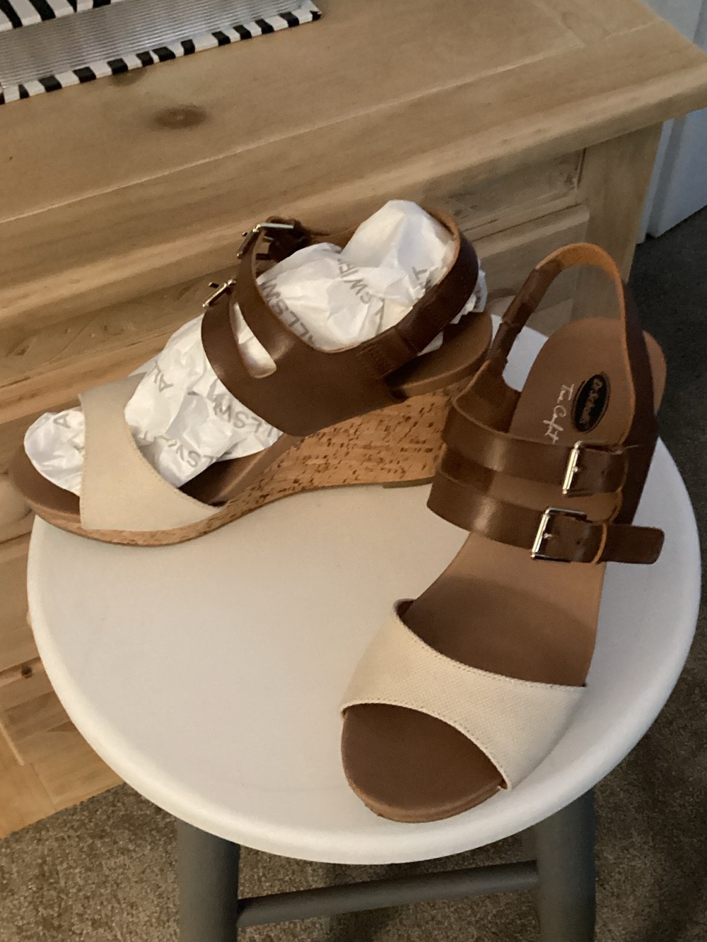 Dr. Scholl's Brown and Cream Cork Wedge Sandals